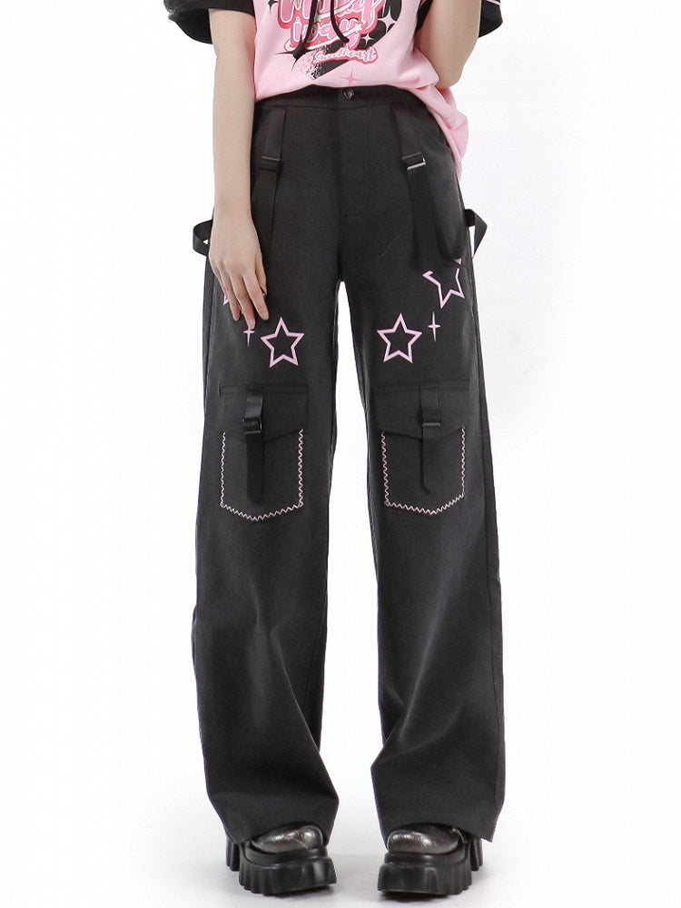Straps with Dark Print Gray Jeans Stars