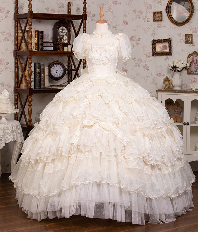 Lolita Wedding Bow Dress / Full Creamy Set White Hanayome Accents Gorgeous