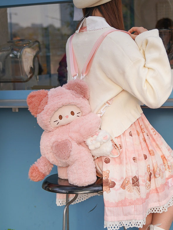 ピンクのかわいい猫型ぬいぐるみバックパック S/M/Lサイズ