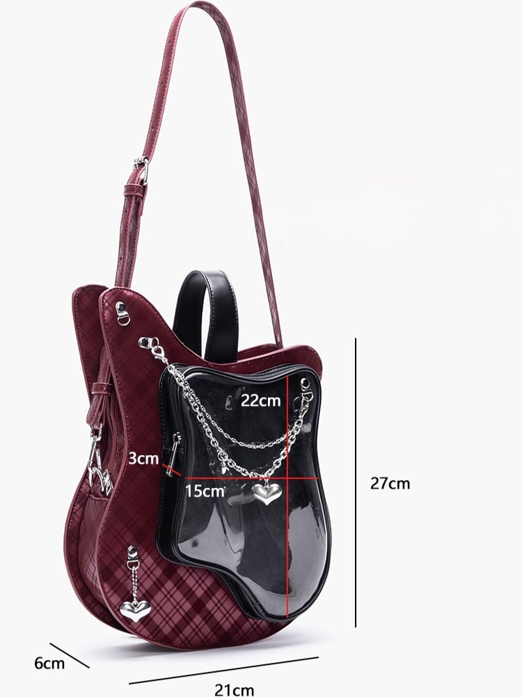 Heart Chain Accents Style Chic 2-Way Kawaii Blue Guitar-Shaped Ita Bag With Y2K
