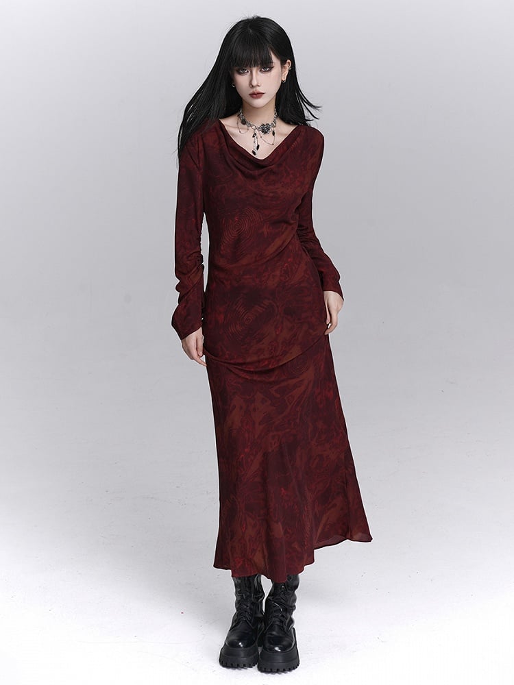Herbst mit Gothic-Knöchellangem Kleid, verstellbare Meerjungfrau-Manschetten mit roten Bändern