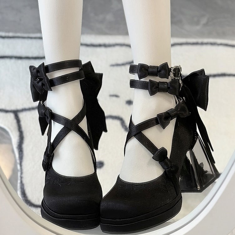 Heels Heel Camellia Black High Block Platform Flower Elegant