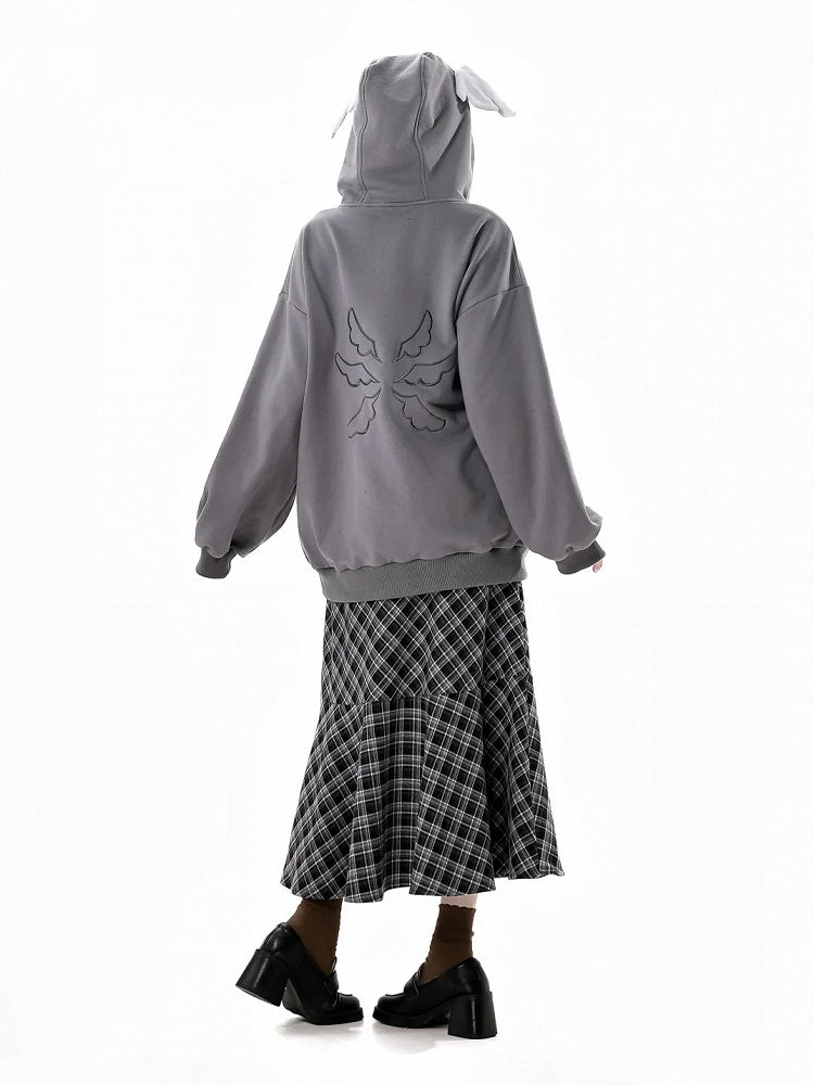 Bittersweet Chain Gray/Black Hood Design Hoodie Wing Cross Wing Embroidery Back Spring