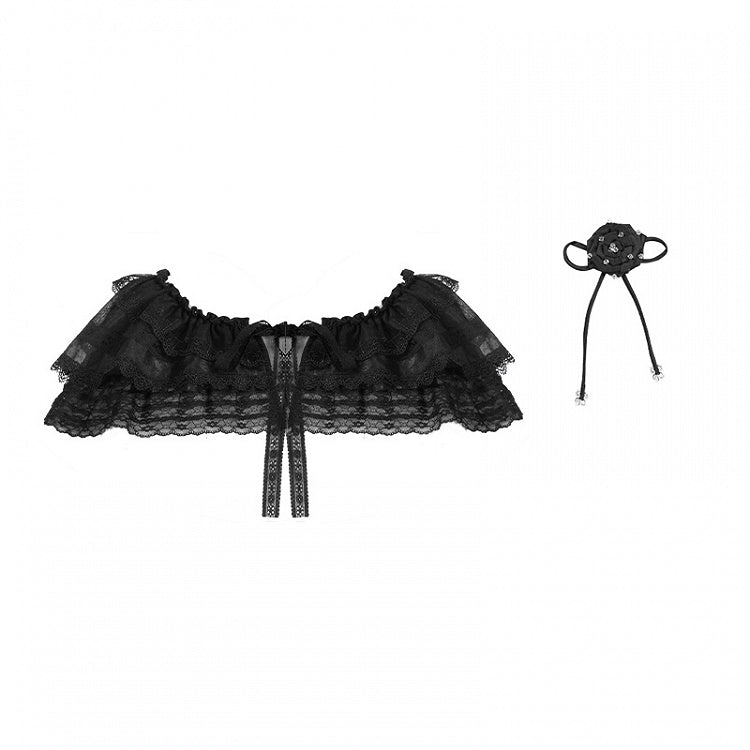 Shawl White Rose Black with Brooch / Tulle