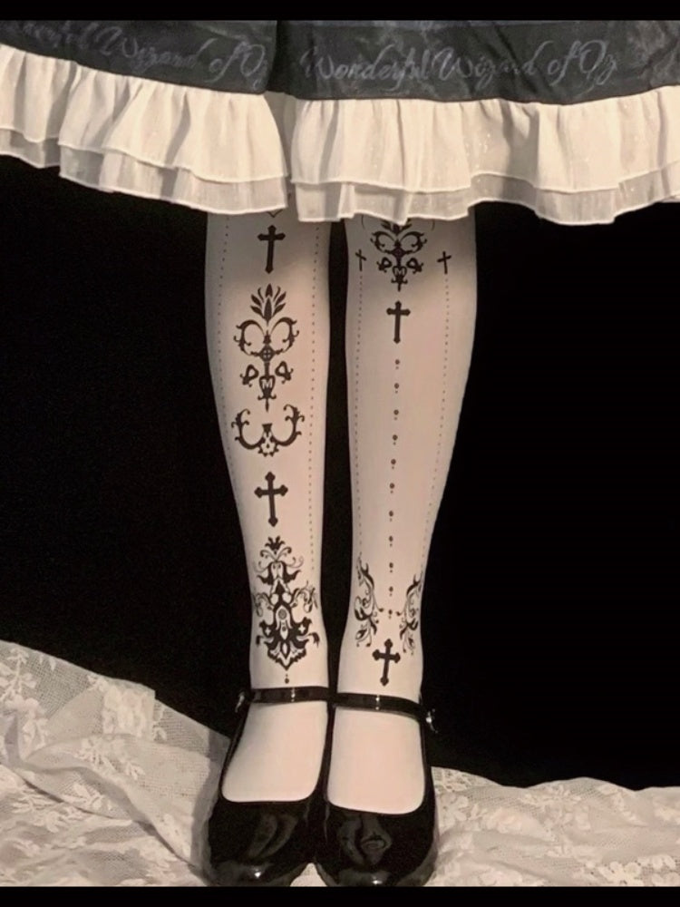 Gothic Lolita Cross Print Tights