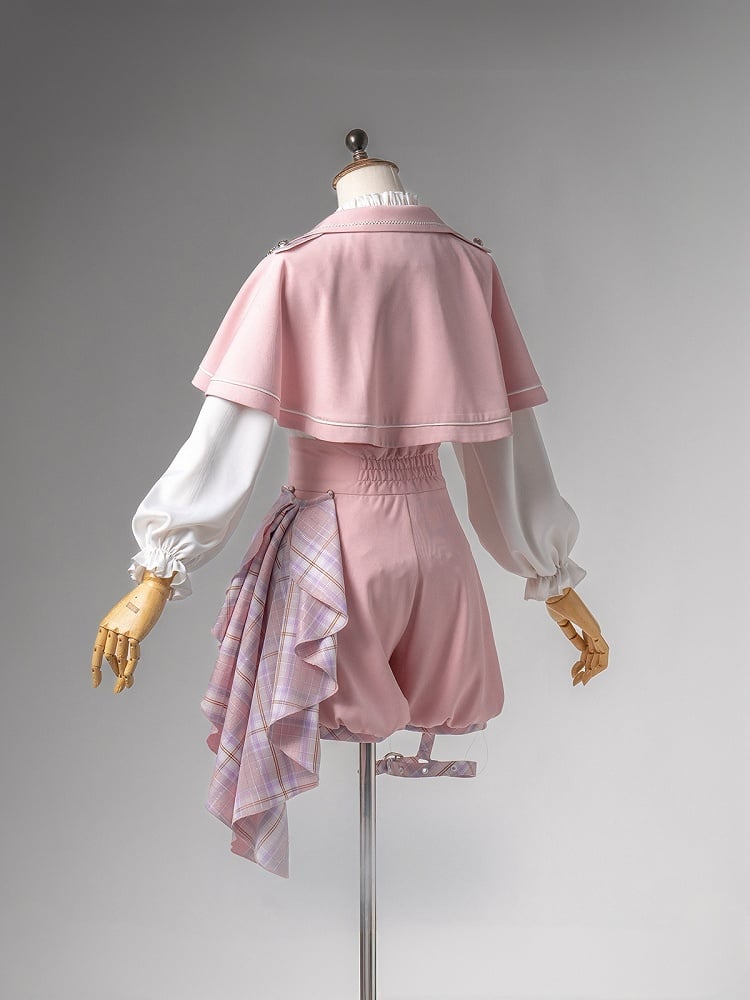 - White + Lolita Shorts and Pink Outfit Shirt Cape High Ouji Prince Waist