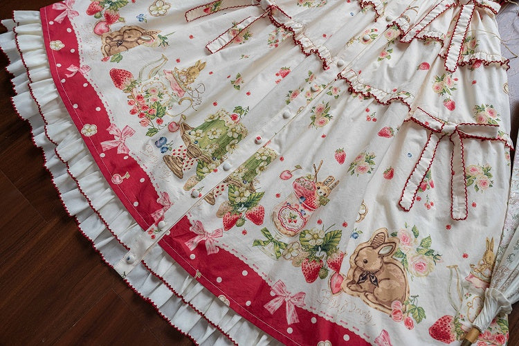 Bunny Pink House Dress Hemline Print Lolita Red Fashion and Strawberry