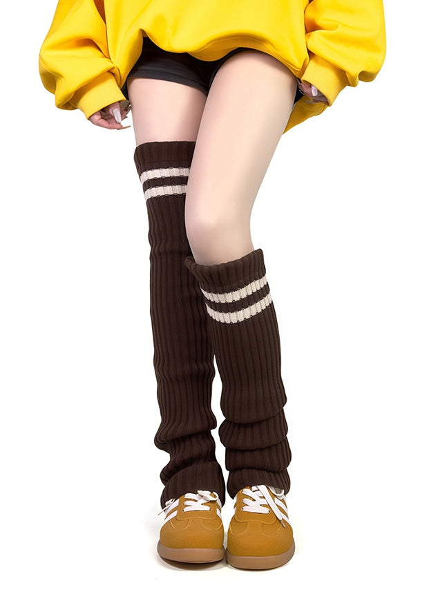 Apricot Overknee Striped Pattern Knitted Leg Warmers