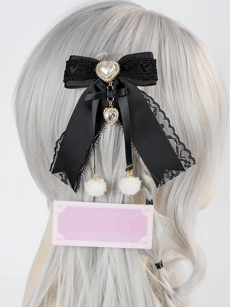 Jirai Kei Pompom Details Sweetheart Charm Schleife Haarspange