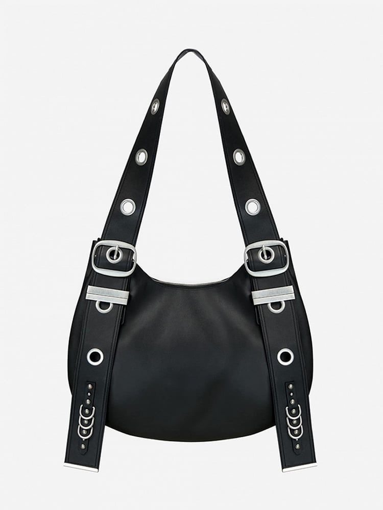 Chic Brown Punk Tote Bag With Adjustable Strap Crescent