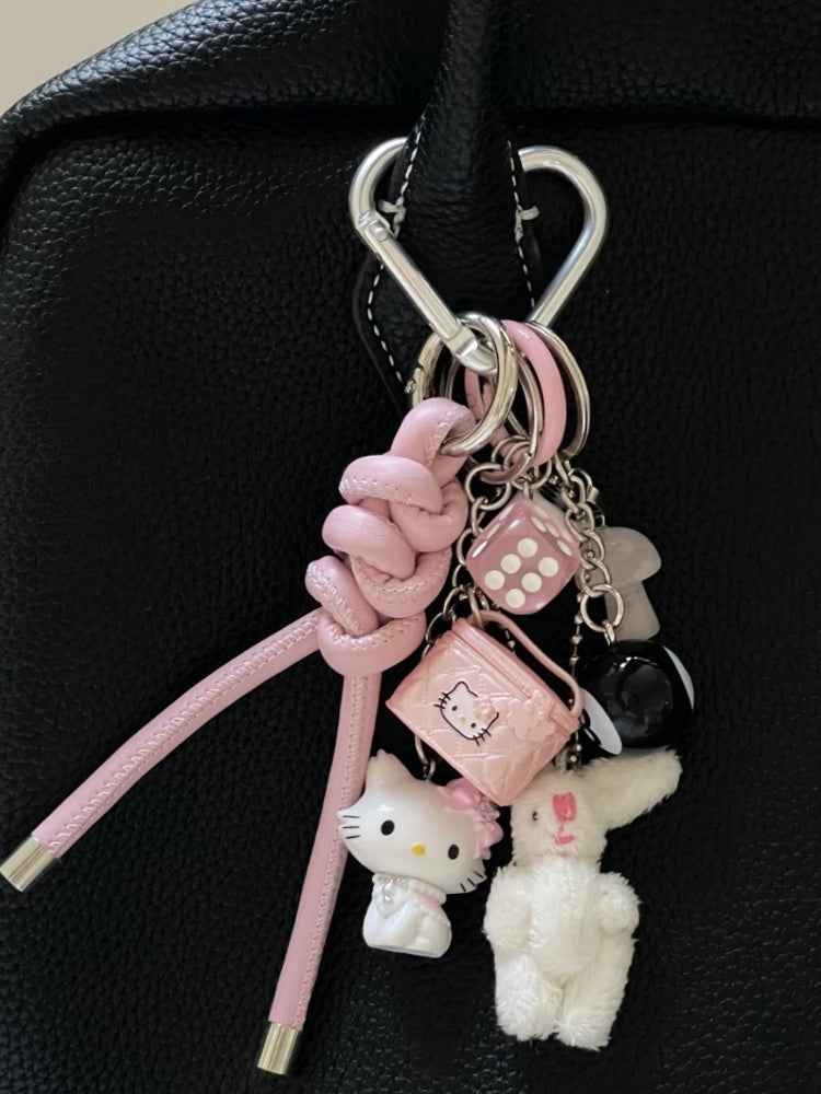 Porte-clés en peluche lapin blanc/rose Y2K
