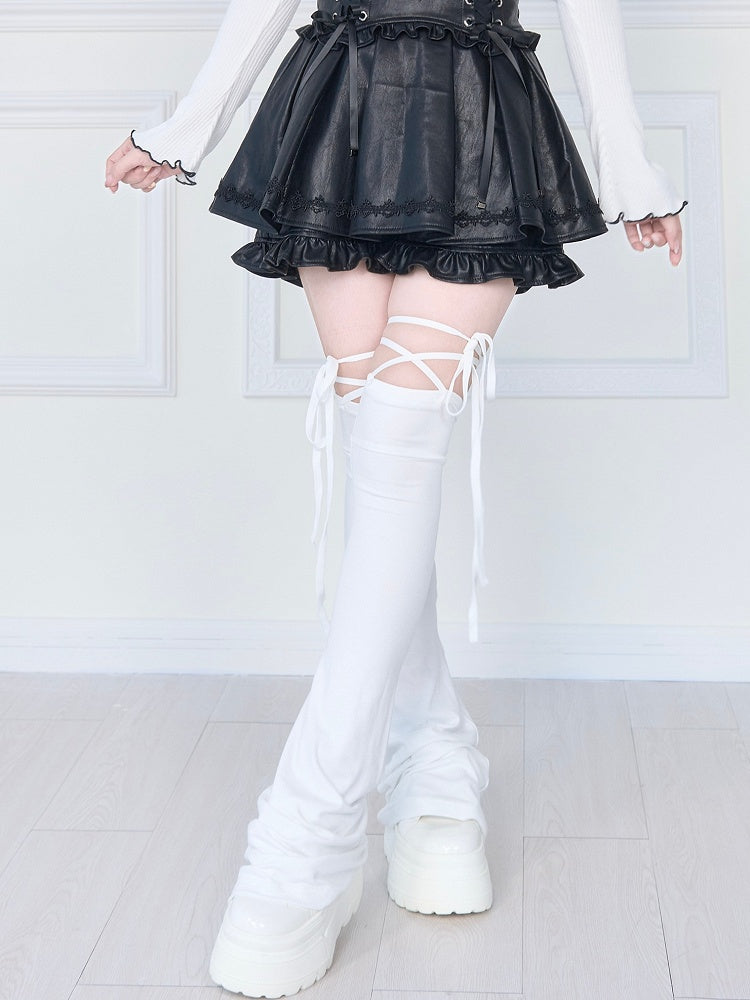 White Style Leg Criss-Cross - Straps Self-Tie Warmers Landmine