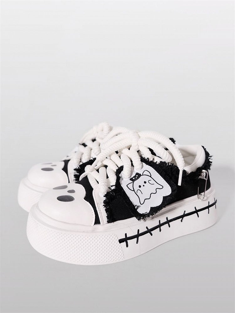 Sneakers Cute Black Ghost Platform Canvas und Weiß