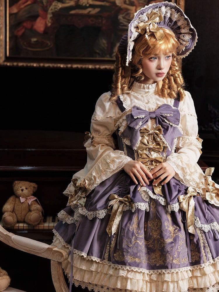 Velvet Decoration JSK Candle Lolita Dress Purple Bows Embroidery