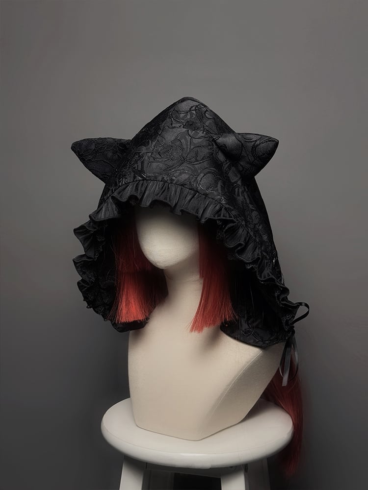 / Hood Cat Ears White Black Red