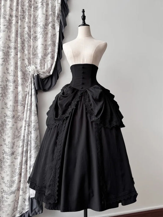 Skirt Black Aristocrat Corset Boned High Waist for Victorian 68-82CM Clearance-Size Belt Lolita Gothic L