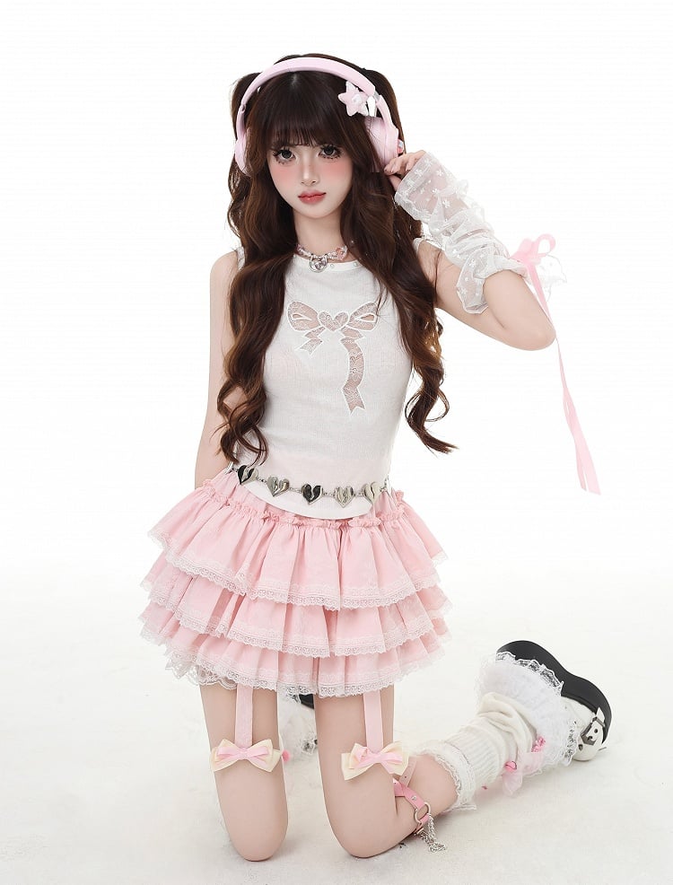 Glamorous Tank Top White Bowknot-Shaped Cutout