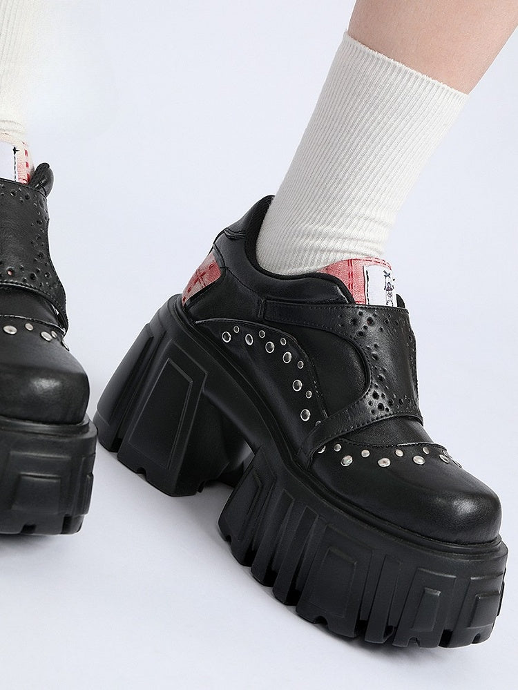 Black Platform Heels Block - High Straps Buckle Punk