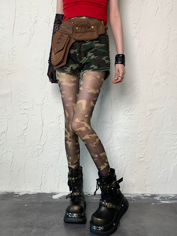 Camo Green Tights Pattern Gyaru Fashion