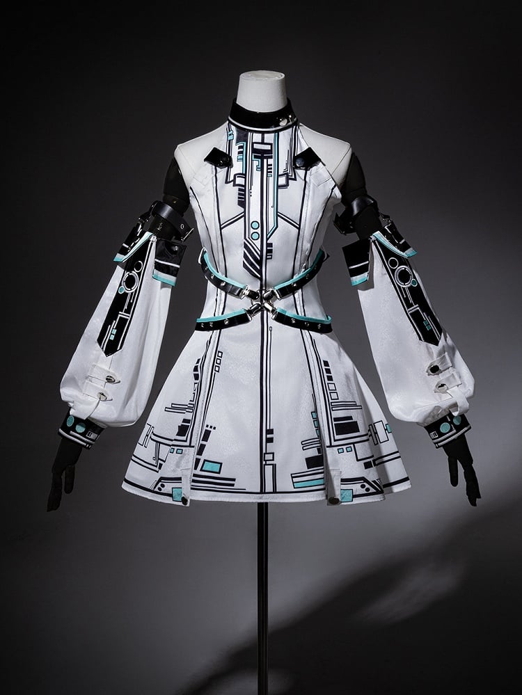 Bunny Sleeves KC Dress Techwear Halter Neck Urban Cyberpunk White + Ears