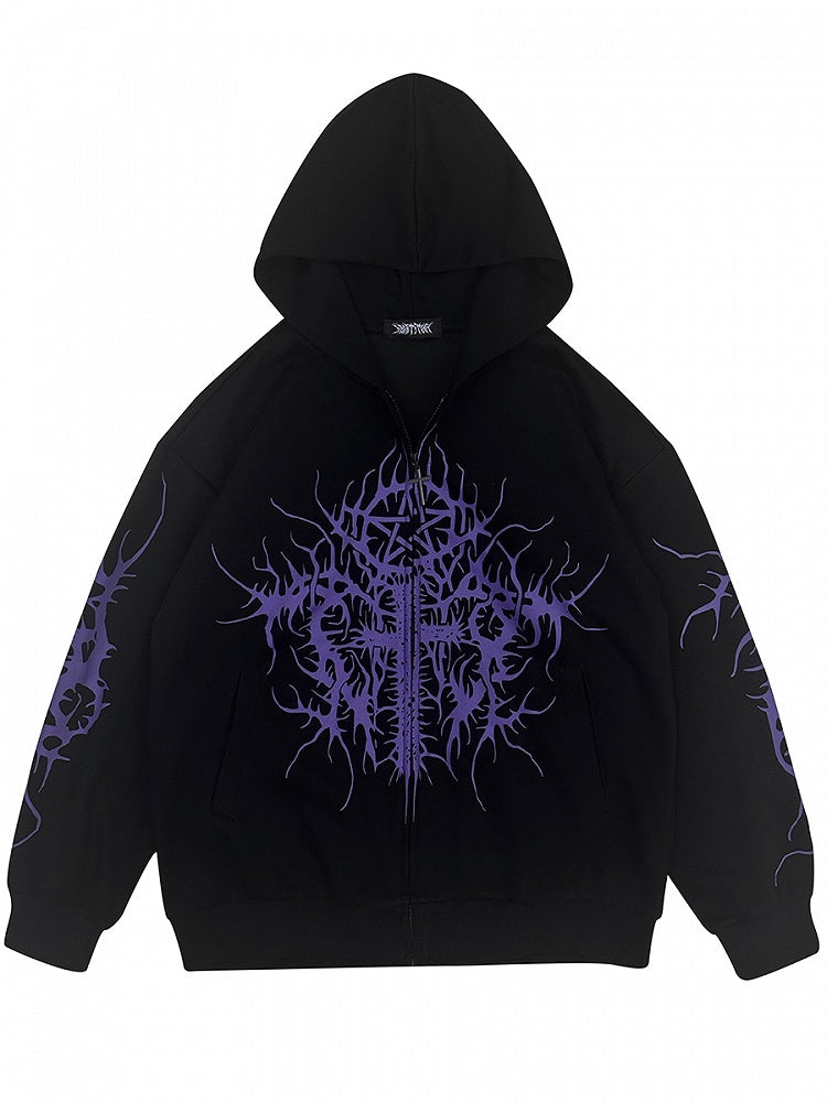 Schwarz-lila Kapuzenjacke mit Emo-Punk-Grafik