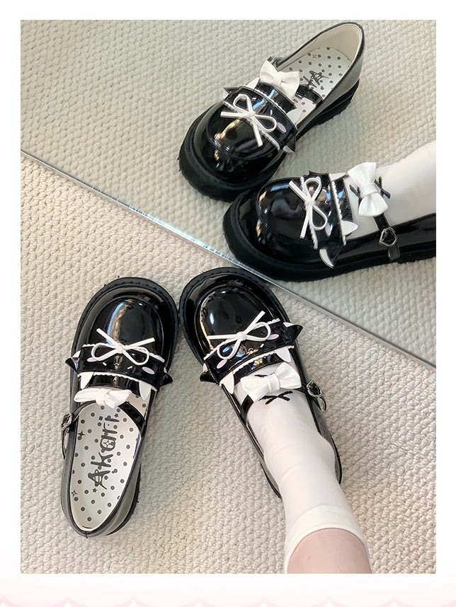 Preppy Flat Design Lamb Dazed PU mit Style Schwarz Schuhe