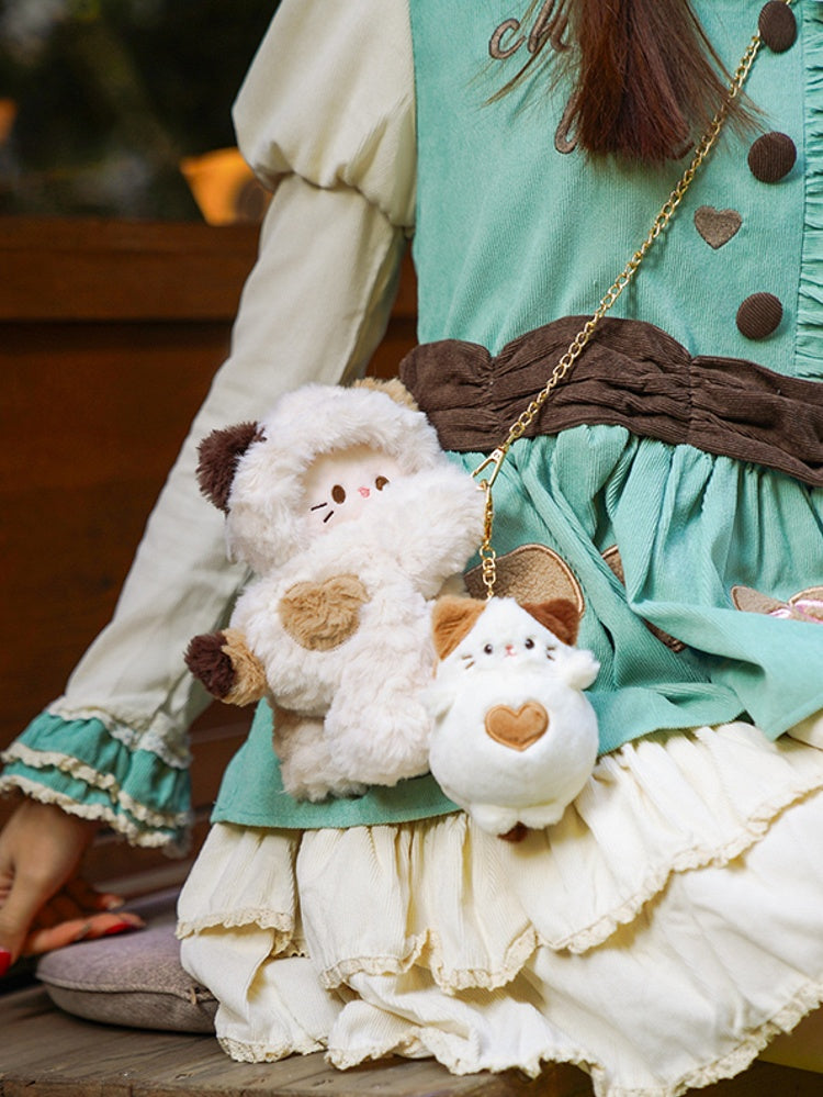 Plush + Options 4 White Backpack/Crossbody Keychain Bag Small/Middle/Large Size Kitty-shaped