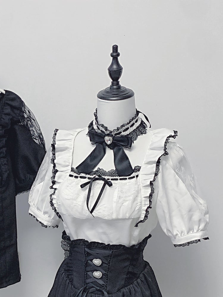 Outfit Cutout Black Kei Blouse Neck Corset - and Square Shoulder Skirt Lace-up White Jirai
