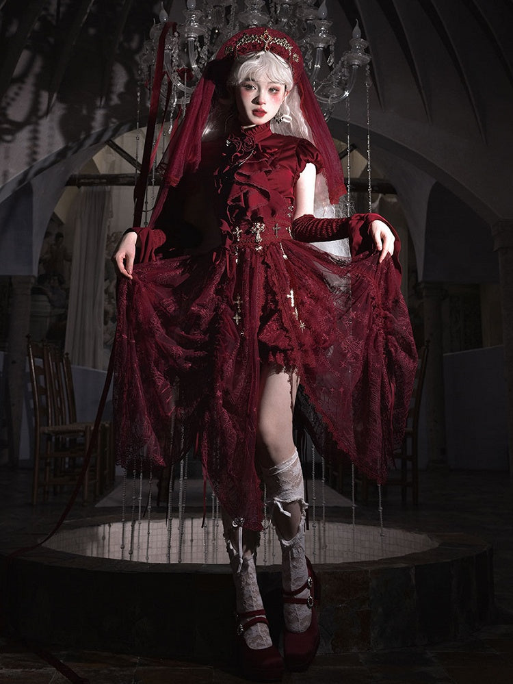 Red Puff Short Sleeves Gothic Lolita Blouse