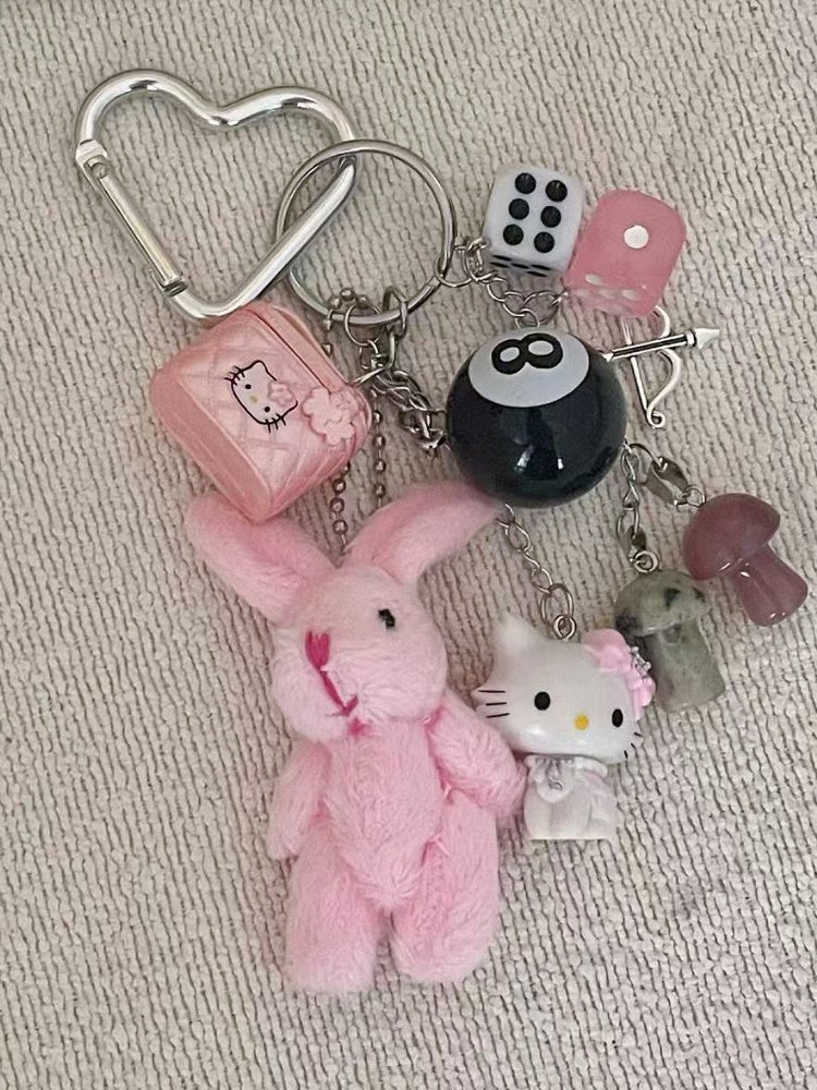 Porte-clés en peluche lapin blanc/rose Y2K