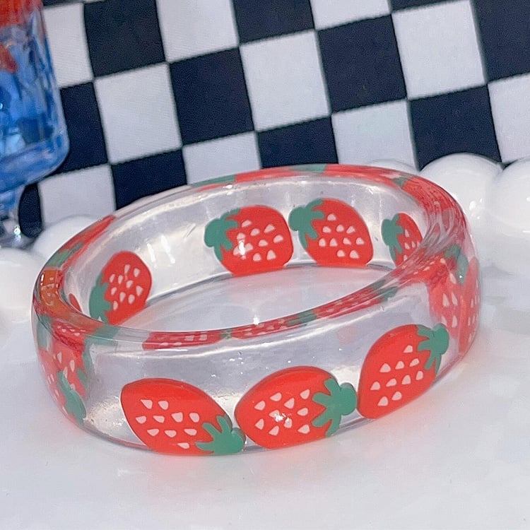Red/Pink Strawberry Bangle Print Y2K