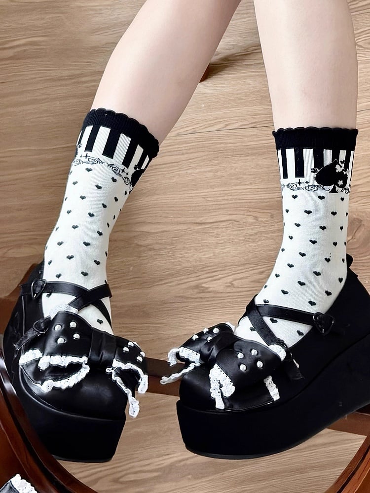 Heart Calf Print Black Lolita Socks of Ace Spades