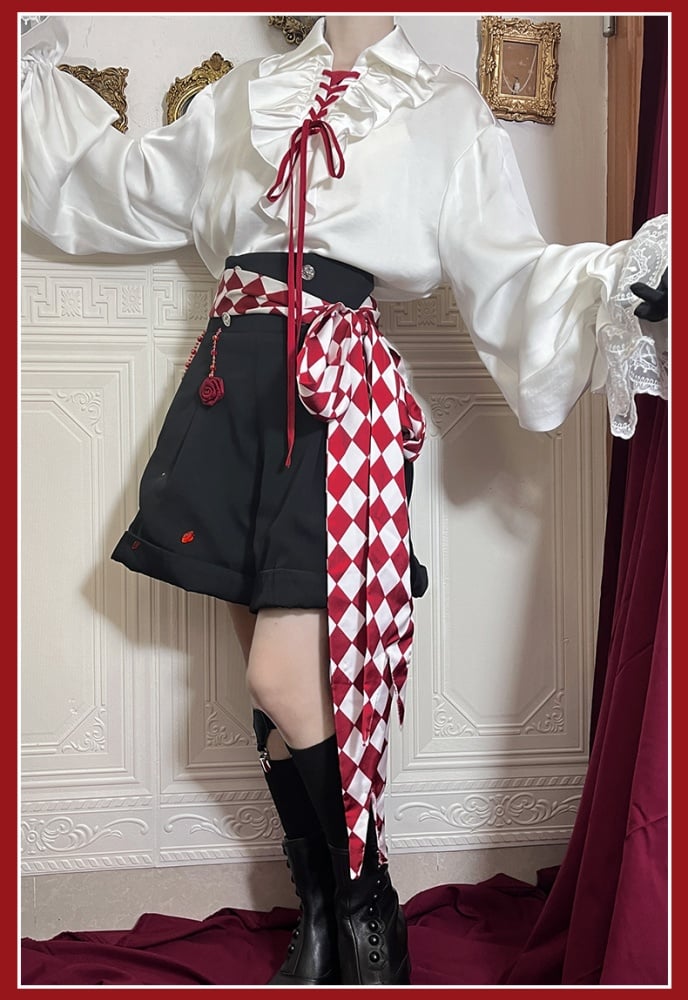 黒と赤の吸血鬼王子ロリータドラキュラ衣装シャツ+ショートパンツ+マントゴシックロリータフルセット