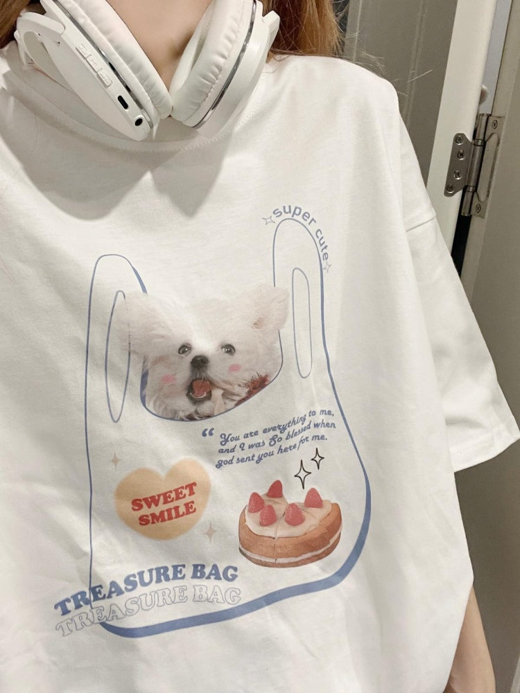 Weißes T-Shirt mit süßem Welpen-Print