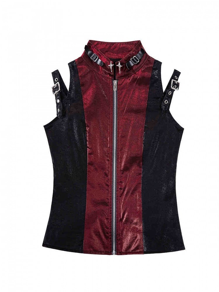 Lolita + Shorts Punk Top Skirt Full High-low Red and Set Black Sleeves Overall Sleeveless - Idol