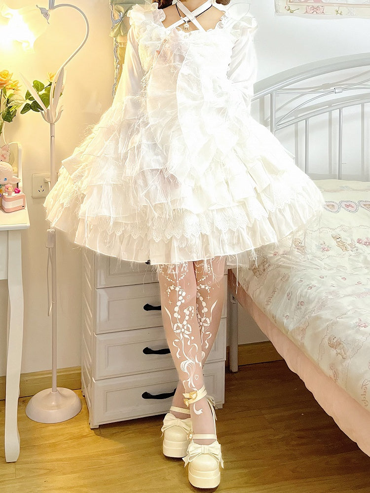 Tights Gothic Lily of the Valley and Cross Print Shiro Lolita