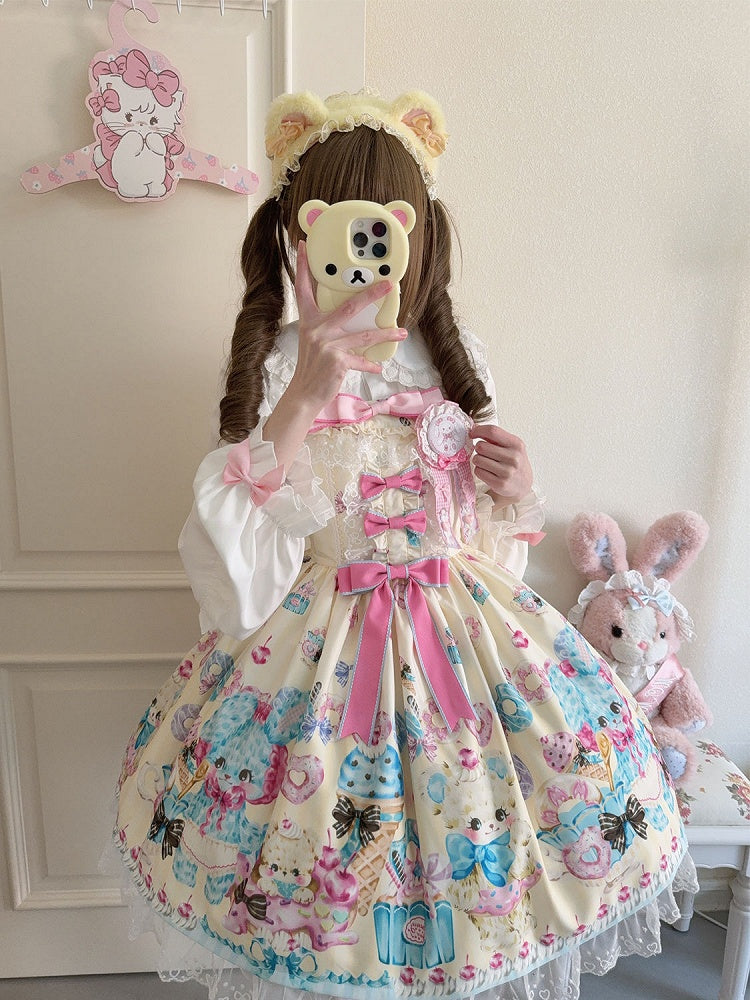 Skirt Print Teddy Lolita Jumper and Yellow Sweet Cream Ice