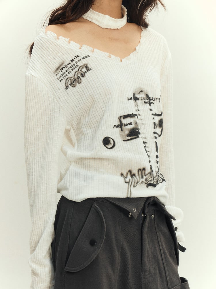 White Sweater Choker Cross V-neck Punk with