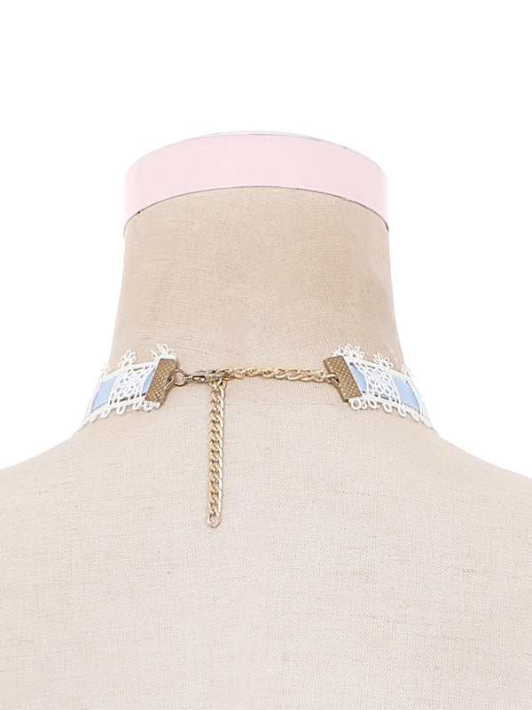 Light Blue Snowflake Pendant Bowknot Choker