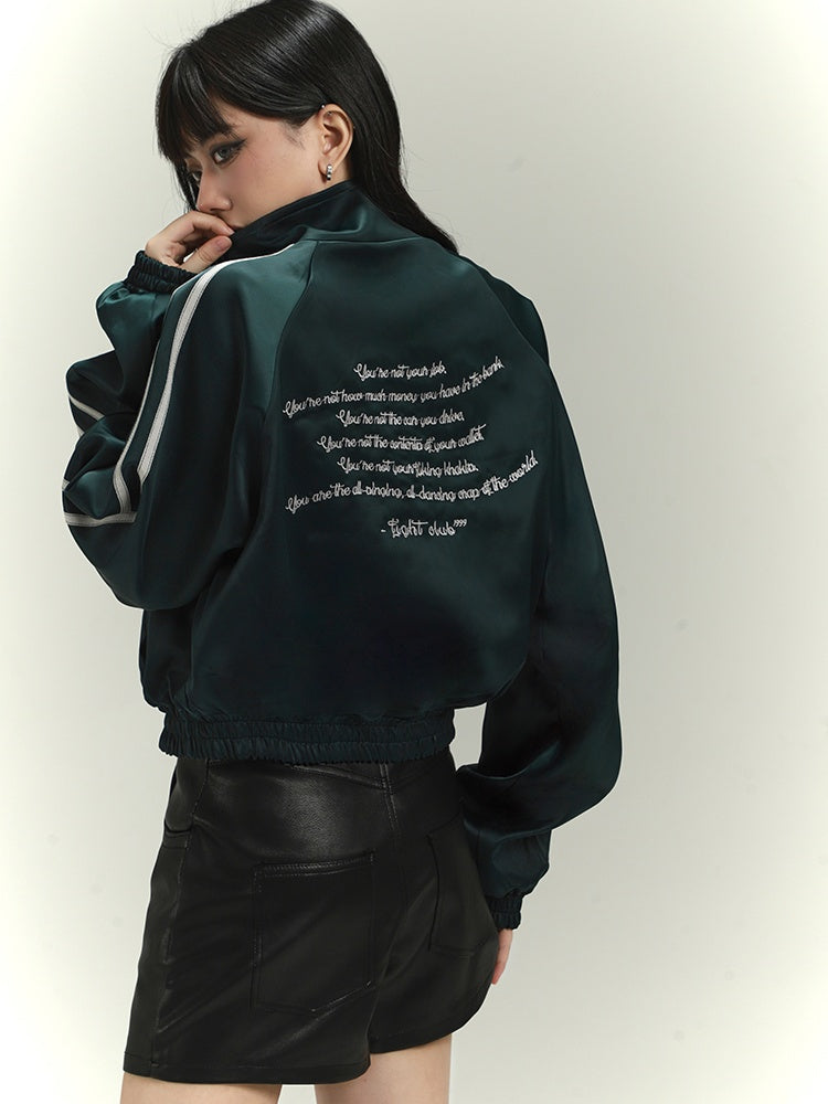 Dunkelgrüne Buchstabenstickerei Acubi Fashion Vintage Baseballjacke