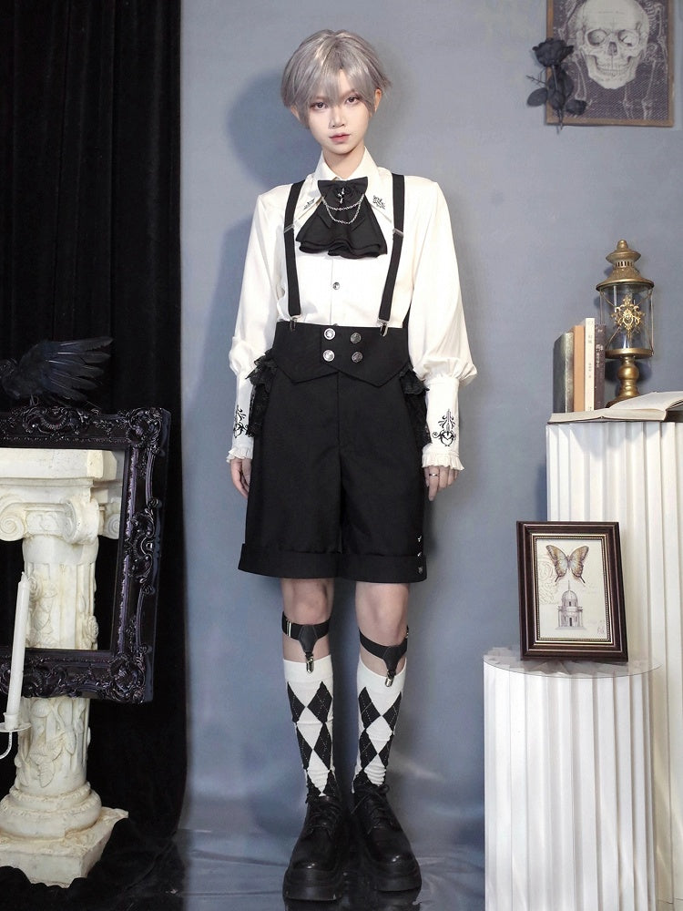 Fashion Shorts Foldover with Black Straps Shoulder Ouji Waist