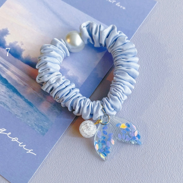Beaded 7 Mermaid Charm Options Blue Scrunchie Decorated