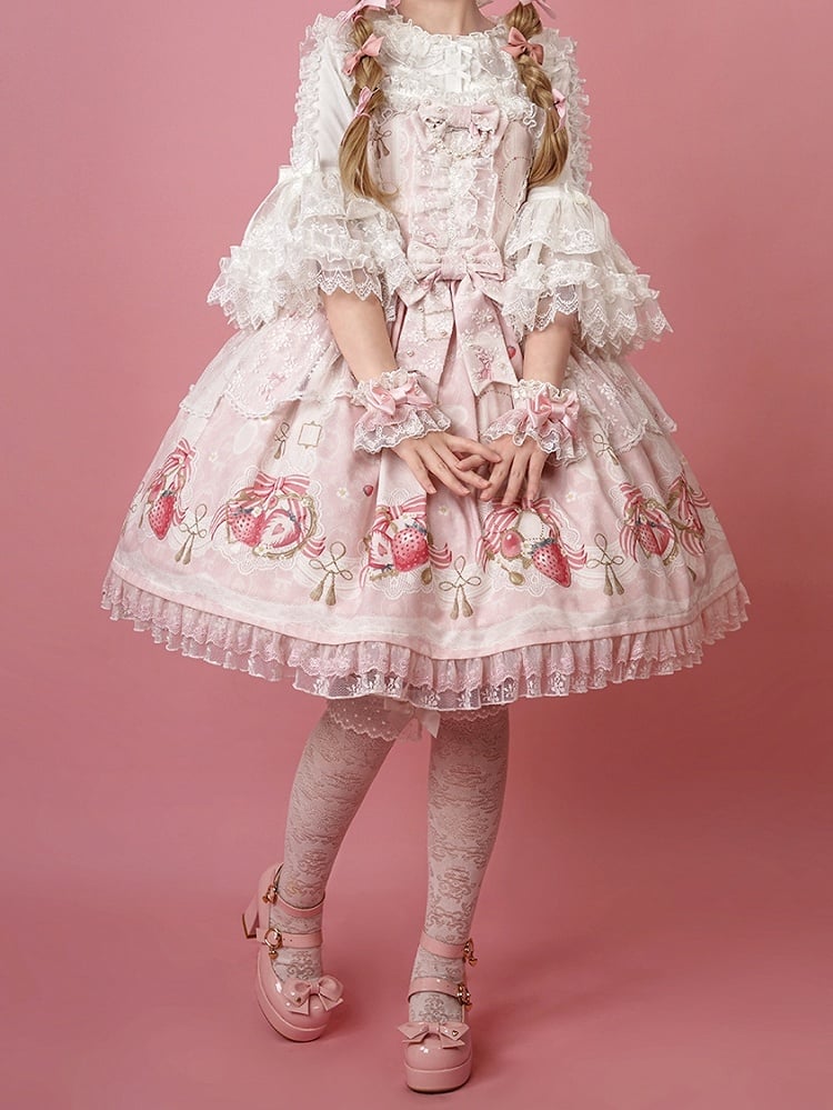 Print Sweet Skirt Strawberry Pink Jumper Lolita