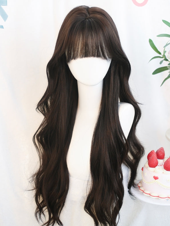 Bangs Wigs Long Wavy With Black Air 65-70cm