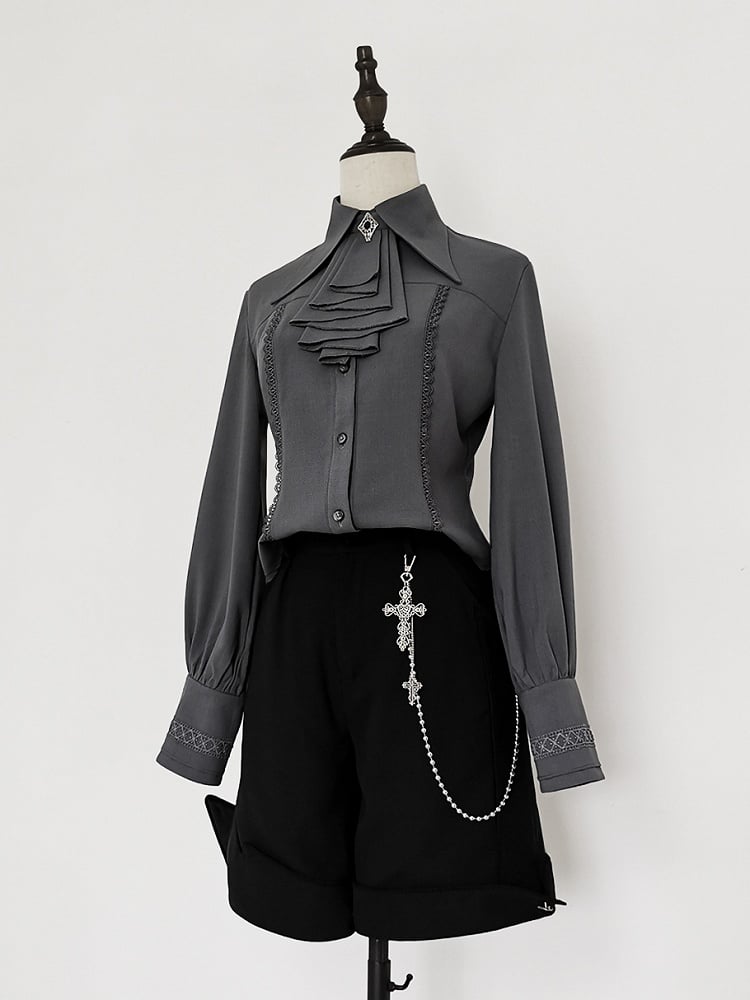 Leg-of-mutton Lolita Jabot Shirt Gray Sleeves Ouji