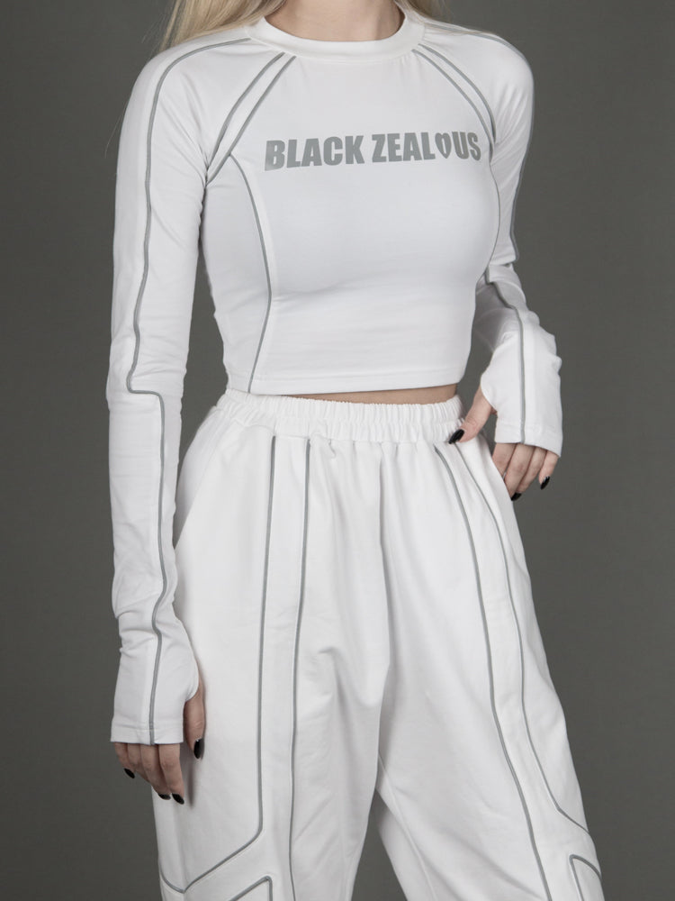 Cropped Cyberpunk Top Reflective Long Sleeves Futuristic