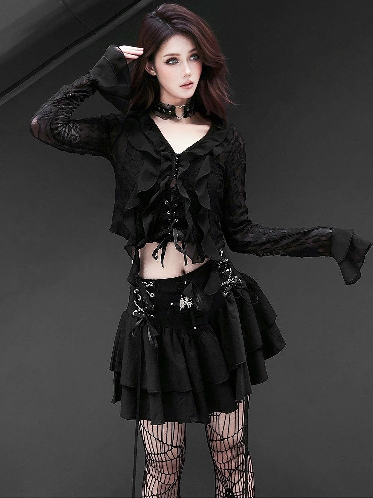 Punk Dragon verziert schwarzen Stufenrock Criss-Cross-Kette