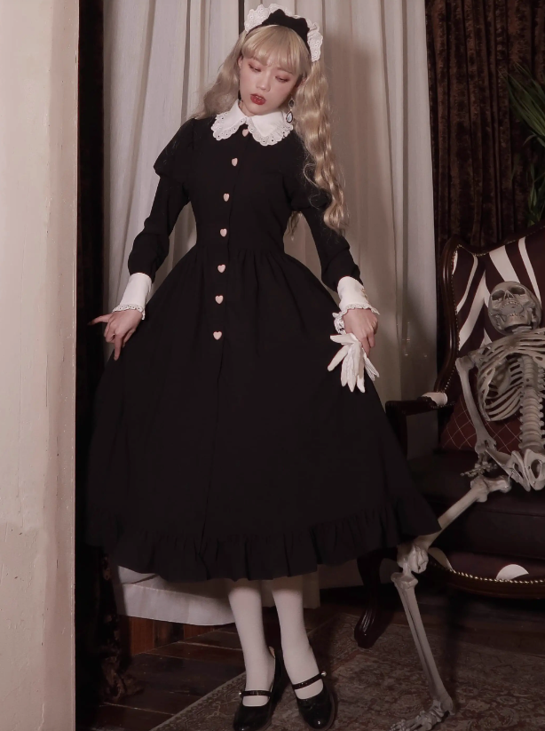 Long Volume Reservation Maid Aplon Frill Dress