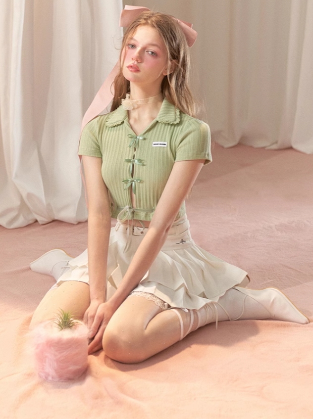 Hot Girl Satin Bow Sweet Short Top