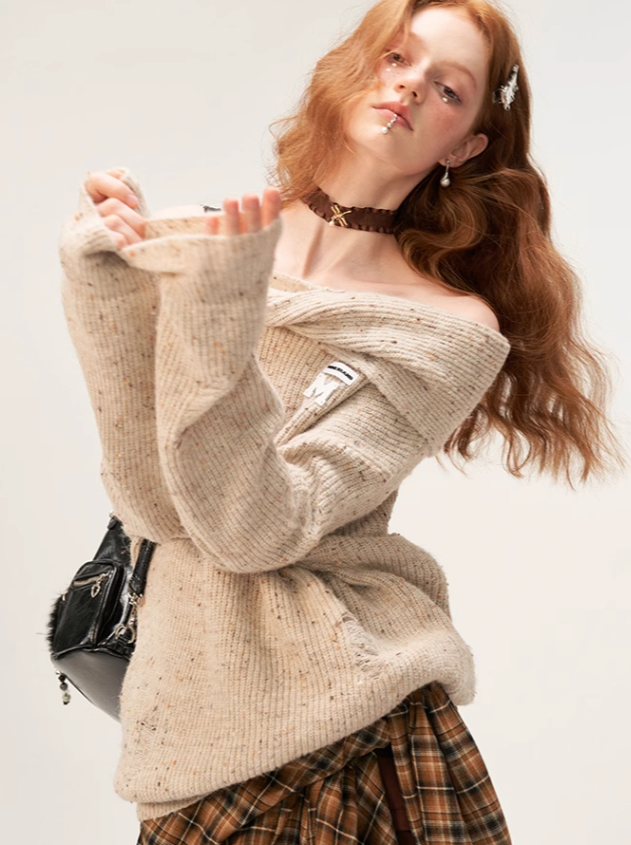 Off-the-Shoulder Strick Lose Beschädigt